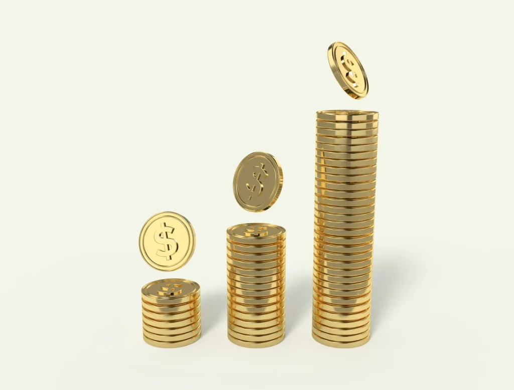 Stacks of gold coins growing in height