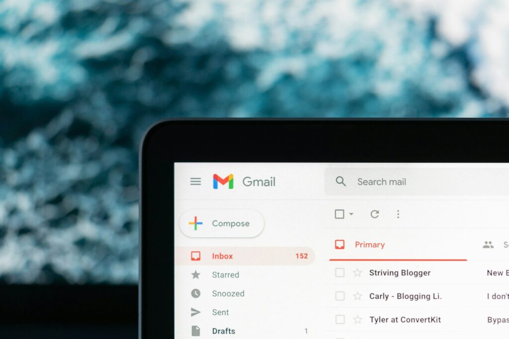 Email inbox open on a laptop