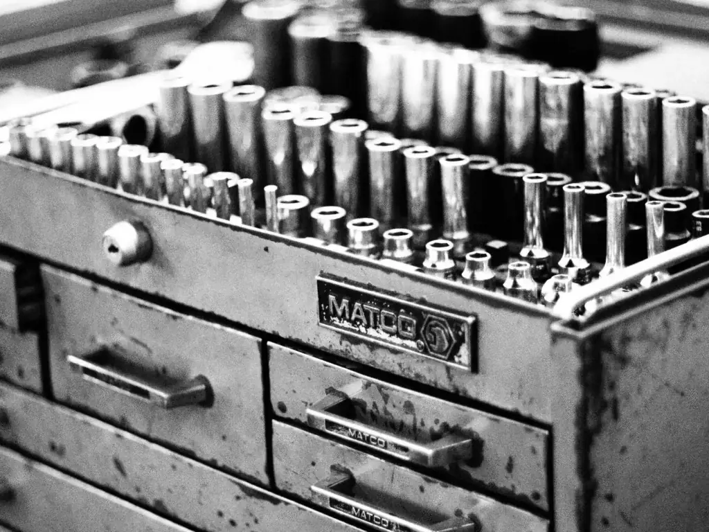 Metal toolbox full of sockets