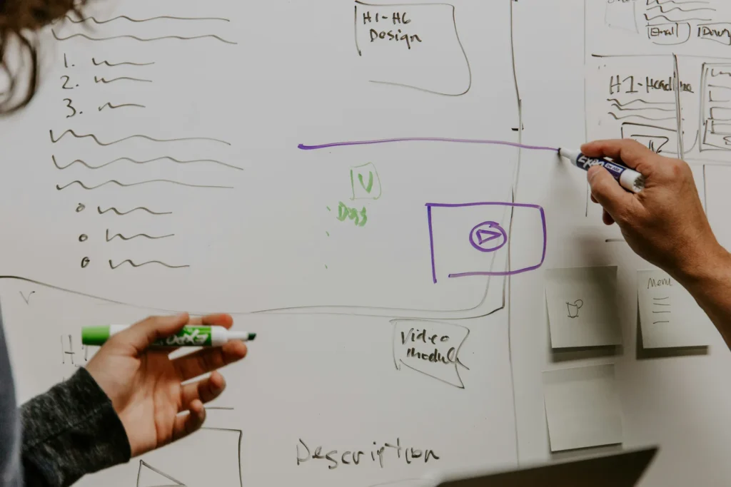 Hand drawing a plan on a whiteboard